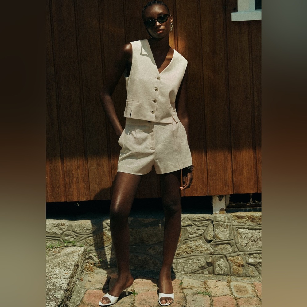 Linen blend straight shorts S